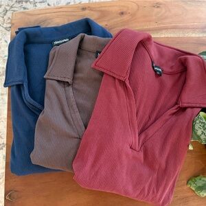 Set of 3 Womens Ribbed Collar Shirts